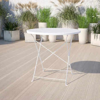 Флэш-мебель Коммерческого класса, Круглый Белый Складной стол для патио из стали для помещений и улицы, 30 