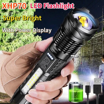 Фонарик XHP70, светодиодные суперяркие фонари, Масштабируемый Водонепроницаемый фонарь для Кемпинга, Уличный USB-зарядка, тактический фонарь