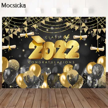 Фоновый декор Выпускной вечеринки выпускников Mocsicka Класс поздравлений 2022 года Золотые Фоновые рисунки Баннер для фотосессии