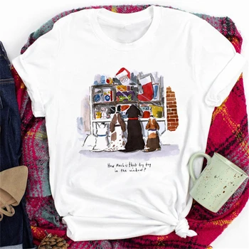 Футболка, зимняя одежда, женская базовая милая футболка, топ с рождественским принтом, футболка с веселым рисунком собаки.