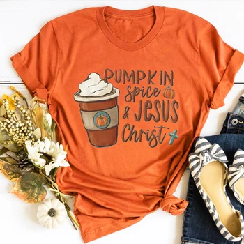 Футболка с изображением Иисуса Христа в виде тыквы, рубашка с Днем Благодарения, Милая футболка с тыквой, женская одежда на Хэллоуин, Винтажная футболка