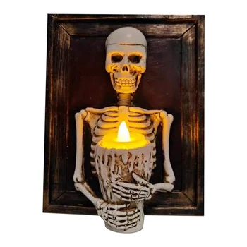 Хэллоуин светодиодная свеча со Скелетом в рамке Настенный орнамент Ужасы Реквизит Украшения Хэллоуин Скелет Свечи