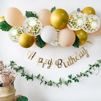 Цепочка воздушных шаров С Днем Рождения в стиле Ретро, зеленая, Розовая, Голубая Гирлянда, Металлические золотые воздушные шары для домашней вечеринки, свадебные украшения, принадлежности