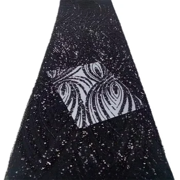 Черная кружевная ткань с пайетками в африканском стиле 2023, 5 Ярдов, Высококачественная французская кружевная ткань в нигерийском стиле для жениха Для пошива платья, свадебной вечеринки