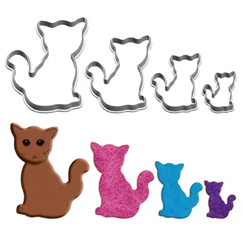 Четыре спецификации с изображением мультяшных животных, домашняя кошка, пластиковая форма, инструменты для помадки тортов, формочки для суши и фруктов