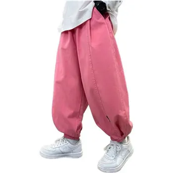 Шаровары для мальчиков большого размера, Свободные детские брюки, Детские розовые брюки для подростков, Весенне-осенние спортивные брюки от 5 до 14 лет