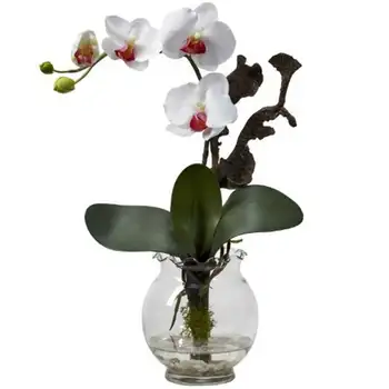 Шелковая цветочная композиция фаленопсис с рифленой вазой, белые украшения для дома современная маленькая стеклянная ваза для домашнего декора Декоративная ваза