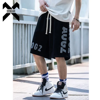 Шорты Techwear 2023, Летние Мужские Короткие спортивные брюки с буквенным принтом, Уличная Одежда, Шорты длиной до колен, Черный, Белый