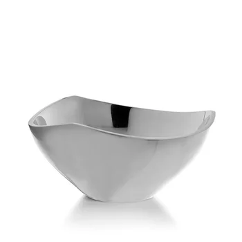 Элегантная изогнутая полированная 9-дюймовая сервировочная чаша с серебряным металлическим ободком и тремя углами - идеально подходит для вечеринок и званых ужинов.