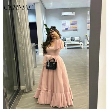 Элегантное Простое вечернее платье с вышивкой из розового шифона CERMAE с длинными рукавами и талией, женское платье в пол для выпускного вечера 2023