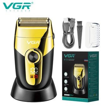 Электробритва VGR Профессиональная Электрическая Бритва для мужчин, Водонепроницаемый Триммер для хлеба, бритва со светодиодным дисплеем, с зарядной базой V-383