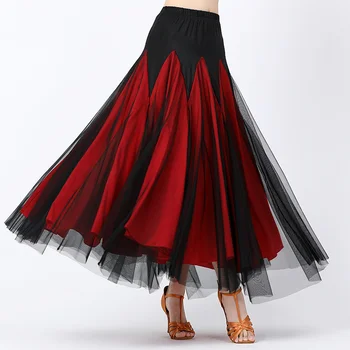 Юбка для современных танцев, юбка для бальных танцев, сетчатая длинная юбка, платье для танцев, юбка-качели большого размера